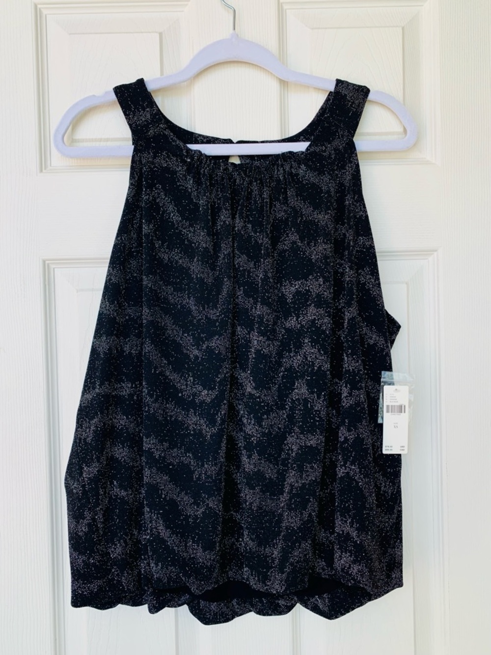 Anthropologie Black Glitter Wave Print Sleeveless Tank, XS, NWT